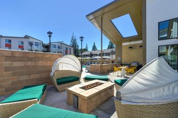 Poolside fire pit